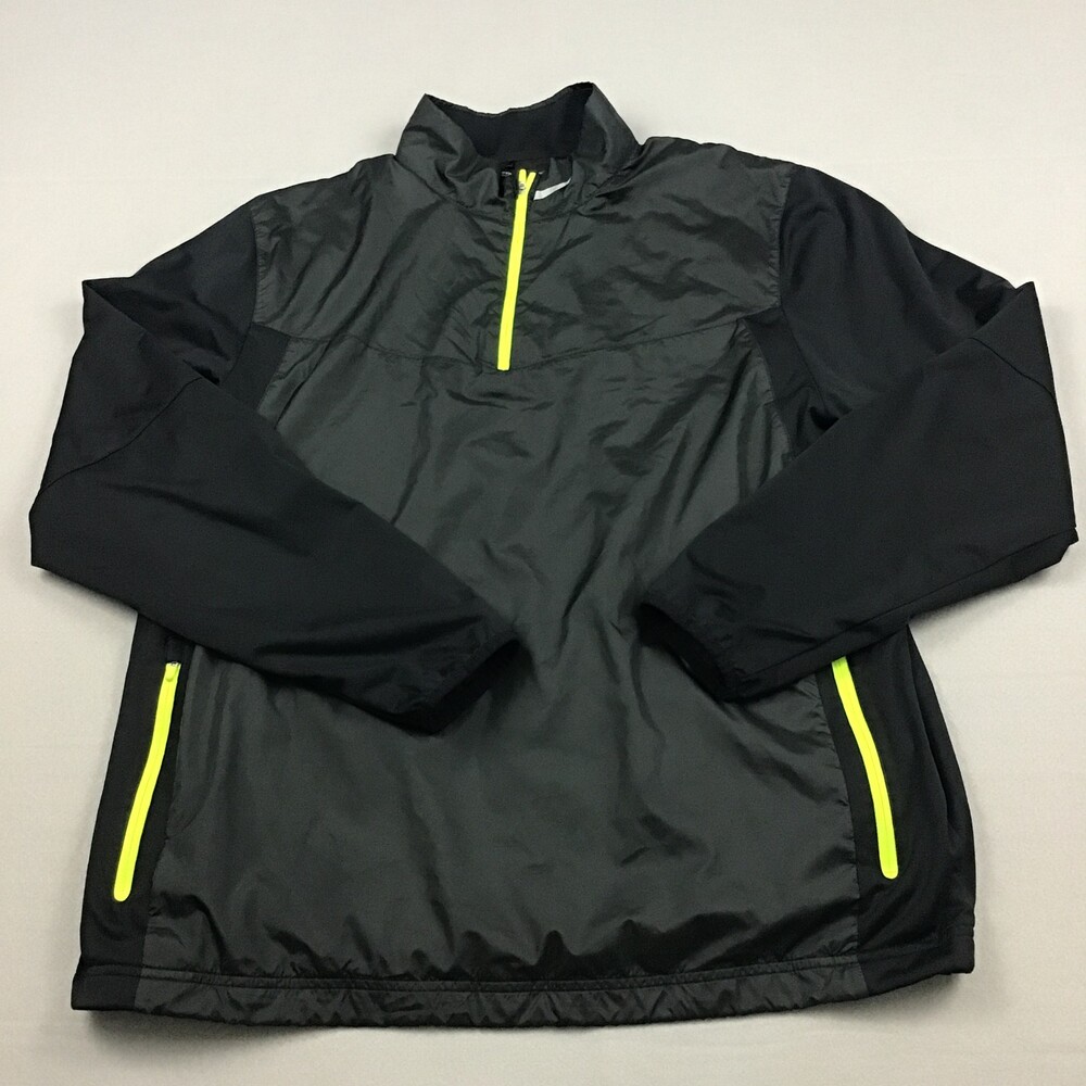Nike Golf Jacket Men Extra Large Black Yellow Trim Full Zip Pocket Swoosh XL